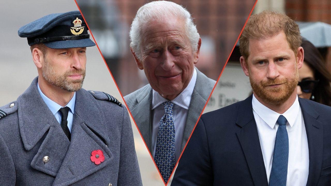 Split photos of King Charles, Princes William and Harry
