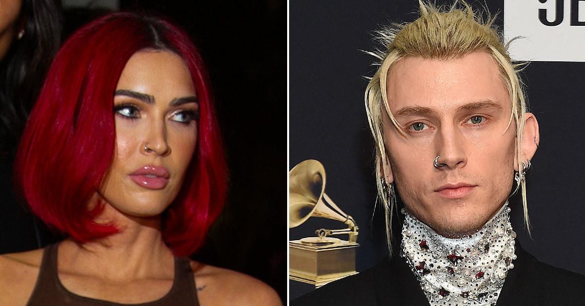 Split photo of Megan Fox, Machine Gun Kelly