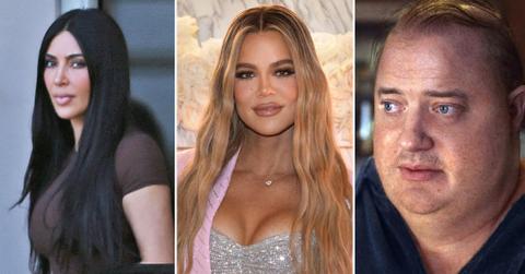 Composite of Kim Kardashian, Khloe Kardashian, and Brendan Fraser in 'The Whale.'