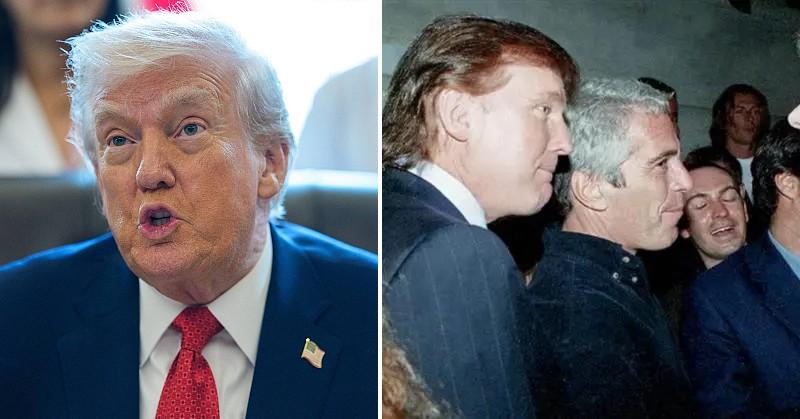 Split photos of Donald Trump and Jeffrey Epstein