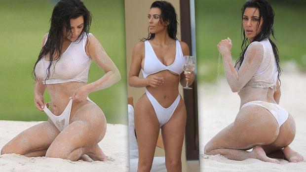 kim kardashian bikini body beach photo shoot mexico vacation pics