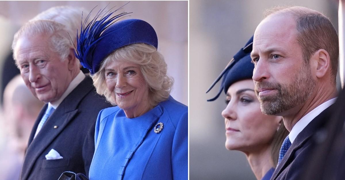 Split photos of King Charles, Queen Camilla, Prince William and Princess Kate