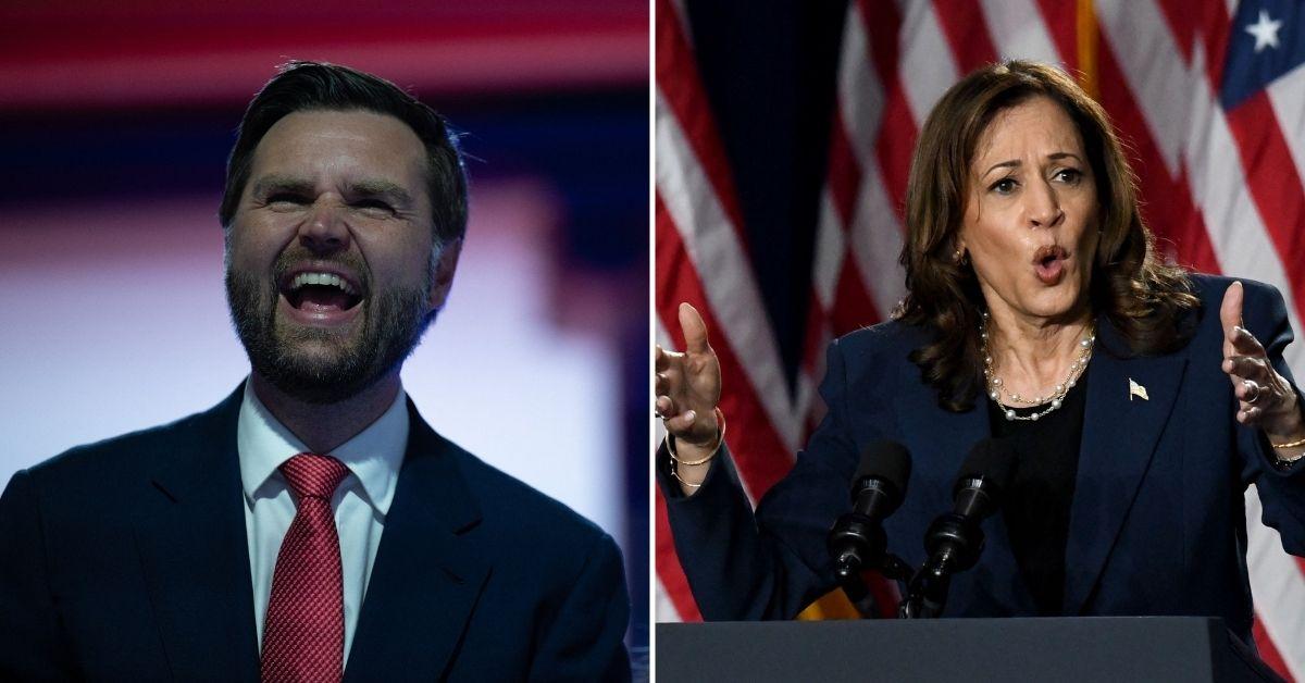 Composite photo of J.D. Vance and Kamala Harris