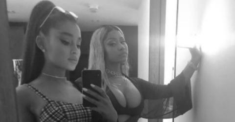 Ariana Grande takes a selfie with Nicki Minaj.