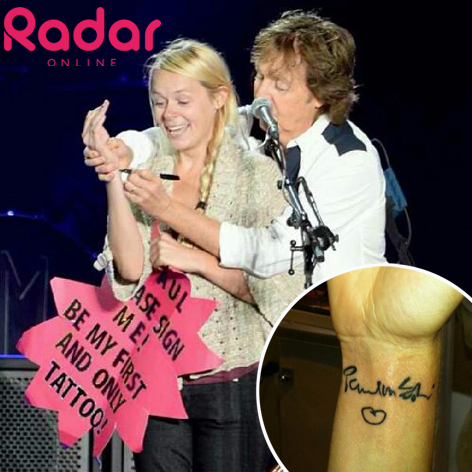 Sir Paul McCartney signs fans neck for tattoo Beatles Fab Four Store  Exclusively Beatles Only Official Merchandise
