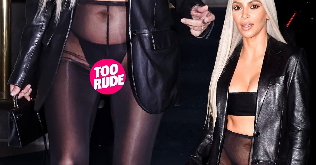 Kim Kardashian Shocks NY Fashionistas In See Through Leggings Leather Top  And Bikini Underwear