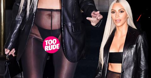 Kim Kardashian Shocks NY Fashionistas In See Through Leggings Leather Top And Bikini Underwear
