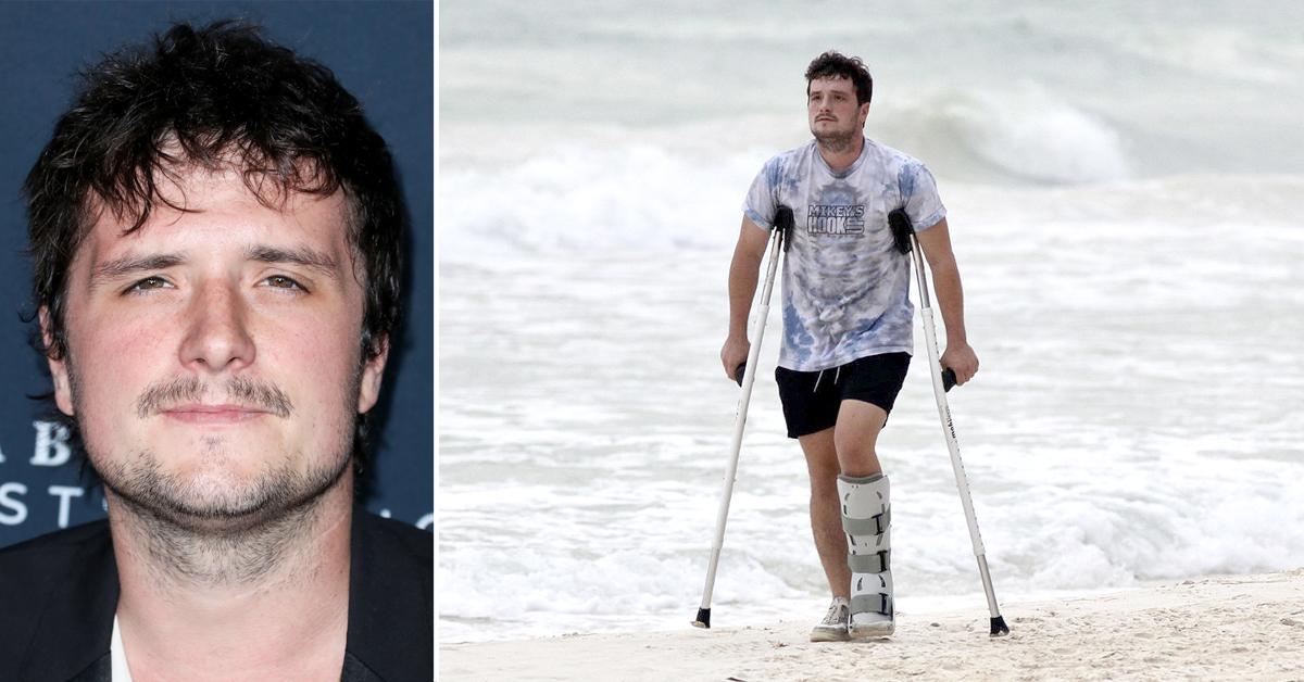 josh hutcherson hunger games injured mexico wearing medical foot photos jennifer lawrence