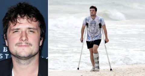 josh hutcherson hunger games injured mexico wearing medical foot photos jennifer lawrence