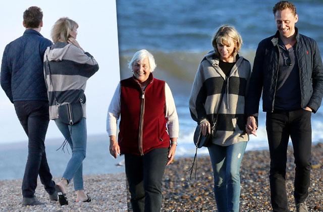 //taylor swift tom hiddleston walk beach with mom pp