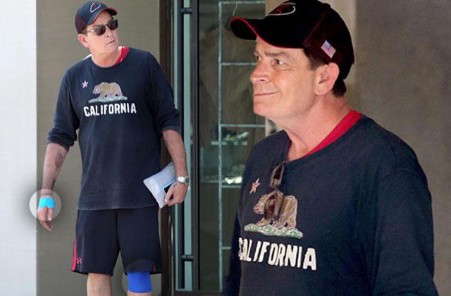 //charlie sheen hiv positive bandage hand leg pp