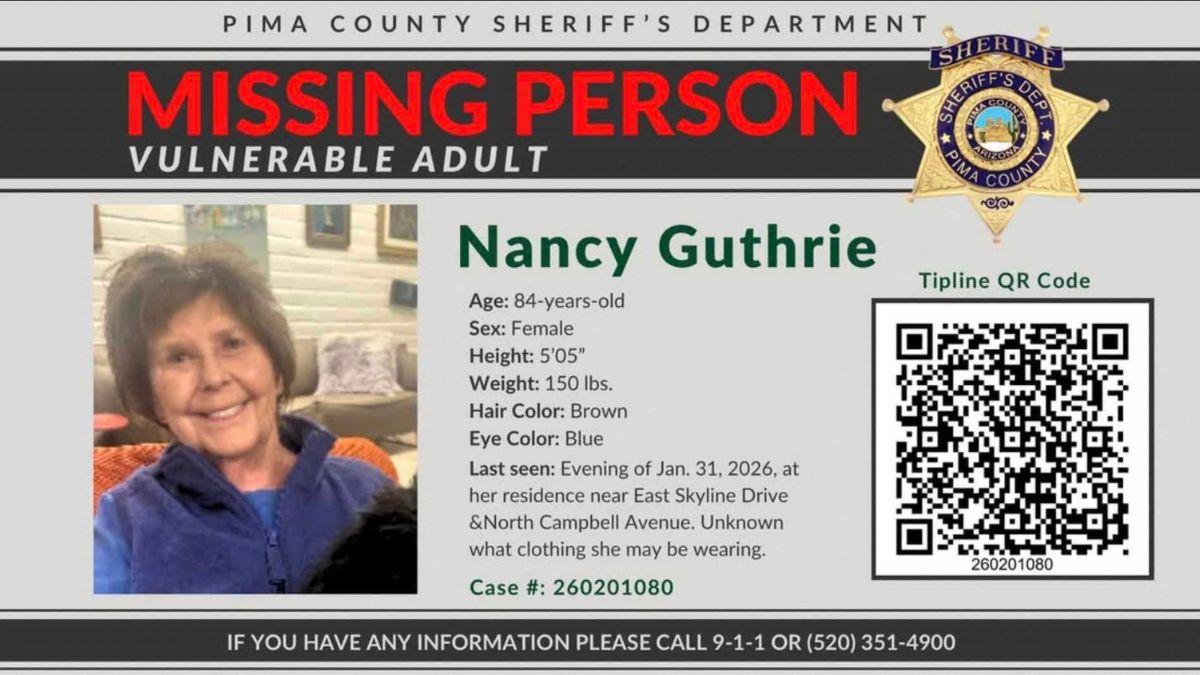 A missing person alert for Nancy Guthrie