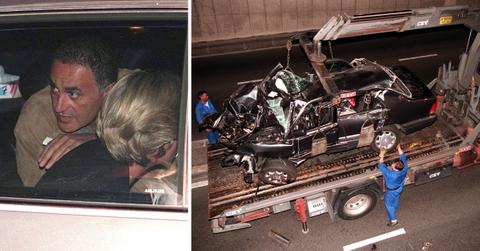Split photo of Princess Diana, Dodi Fayed, Car Crash