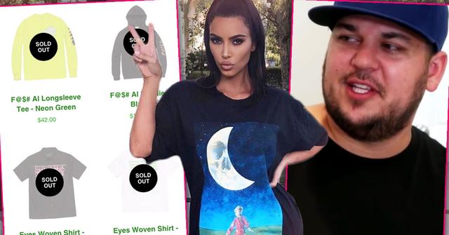 Kim Kardashian Holding Up Hand and Making Peace Sign Wearing Halfway Dead T-shirt Inset Sold Out Halfway Dead Inset Rob Kardashan Looking Happy Wearing Baseball Cap