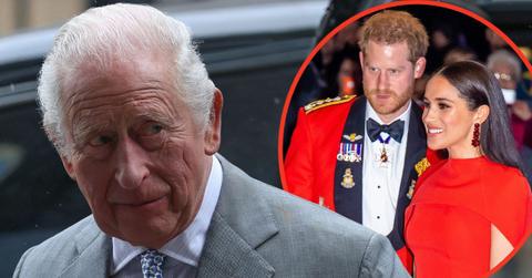 Split photos of King Charles, Prince Harry and Meghan Markle