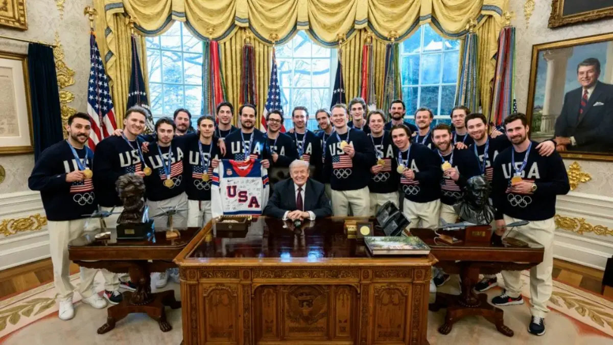The U.S. men's Olympic hockey team visited Trump at the White House.