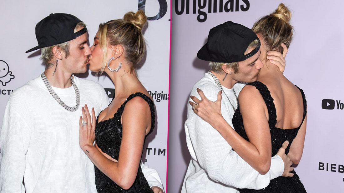 Justin Bieber & Hailey Baldwin Kiss On ‘Seasons’ Premiere Carpet