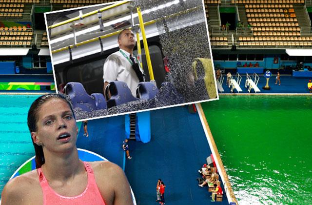 //rio olympics  disasters media bus shooting pool green pp