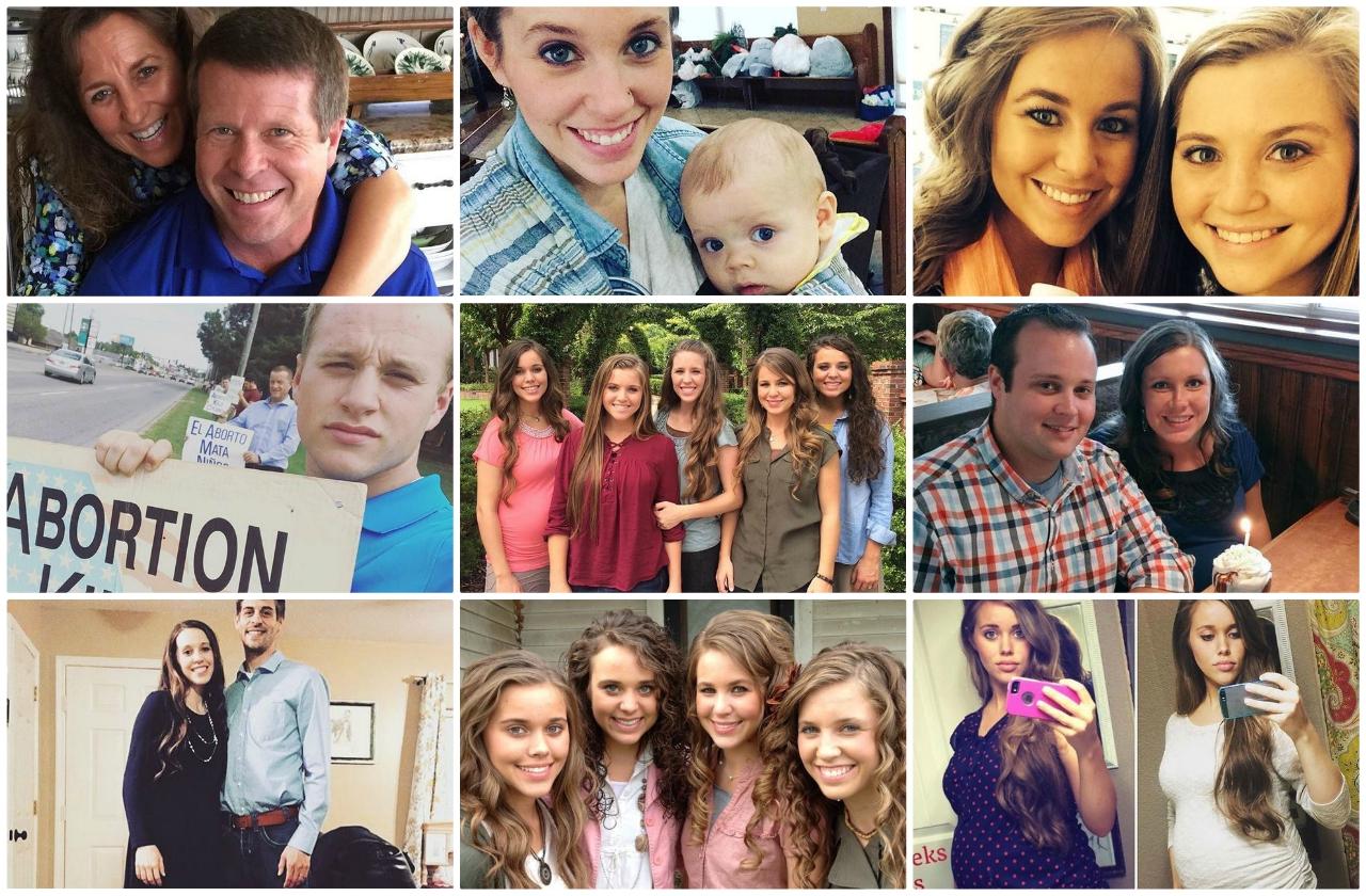 a collage of photos of the Duggar family exploring their Snapchat accounts and social media presence