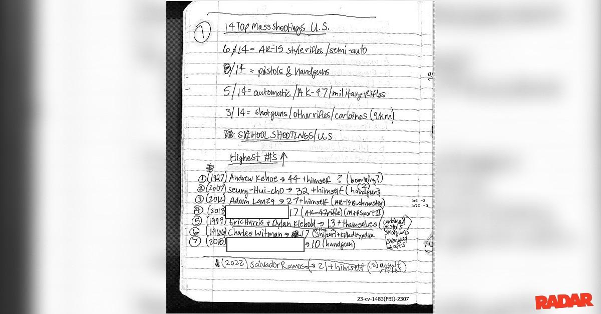 Hale kept track of the 'kill counts' of some of the deadliest school shootings.
