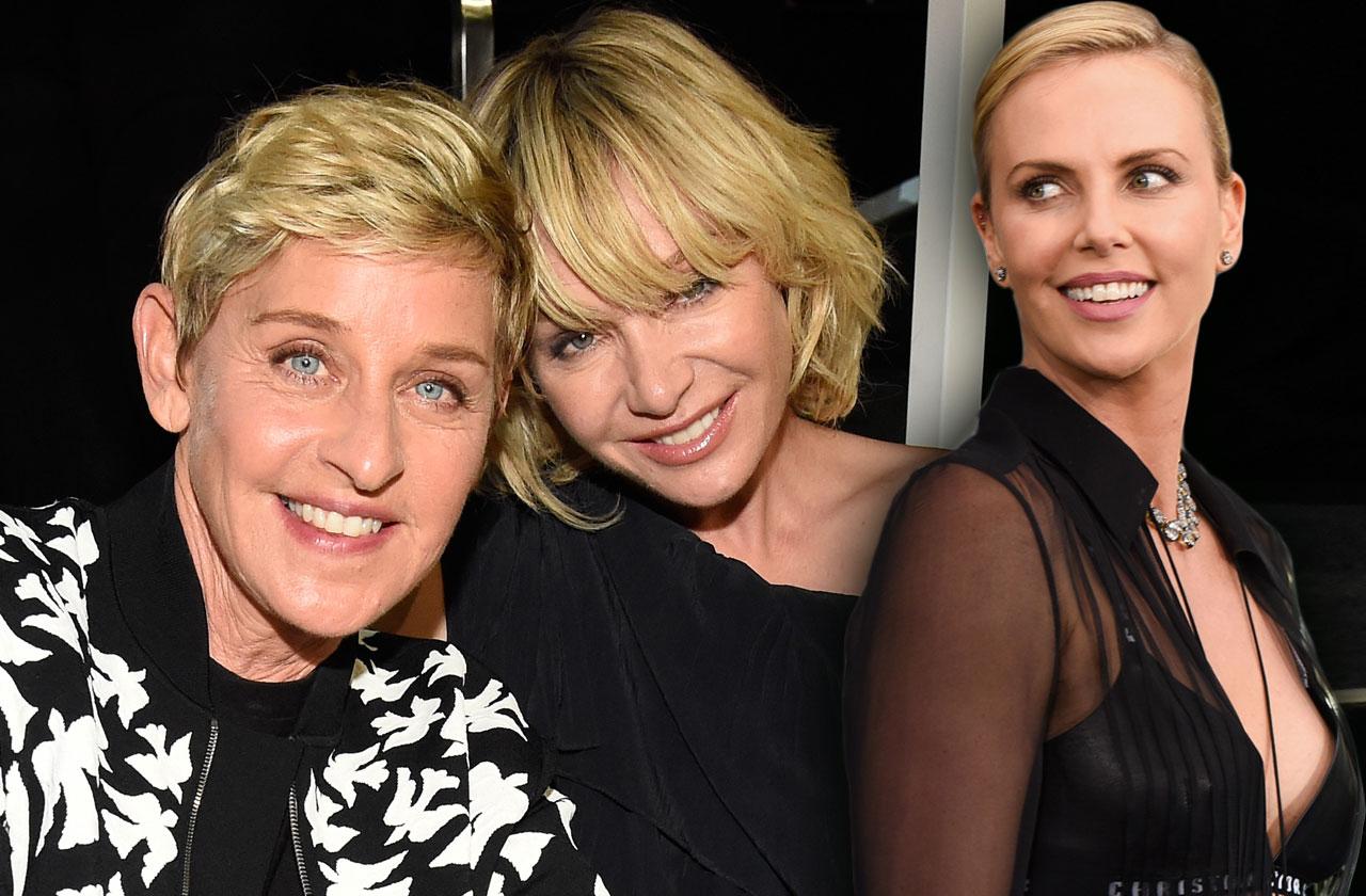 //ellen de generes and charlize theron in showdown over portia de rossi pp