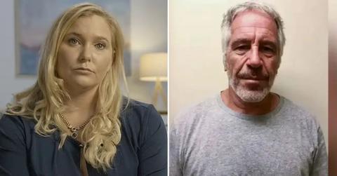 split photo of virginia giuffre and Jeffrey Epstein