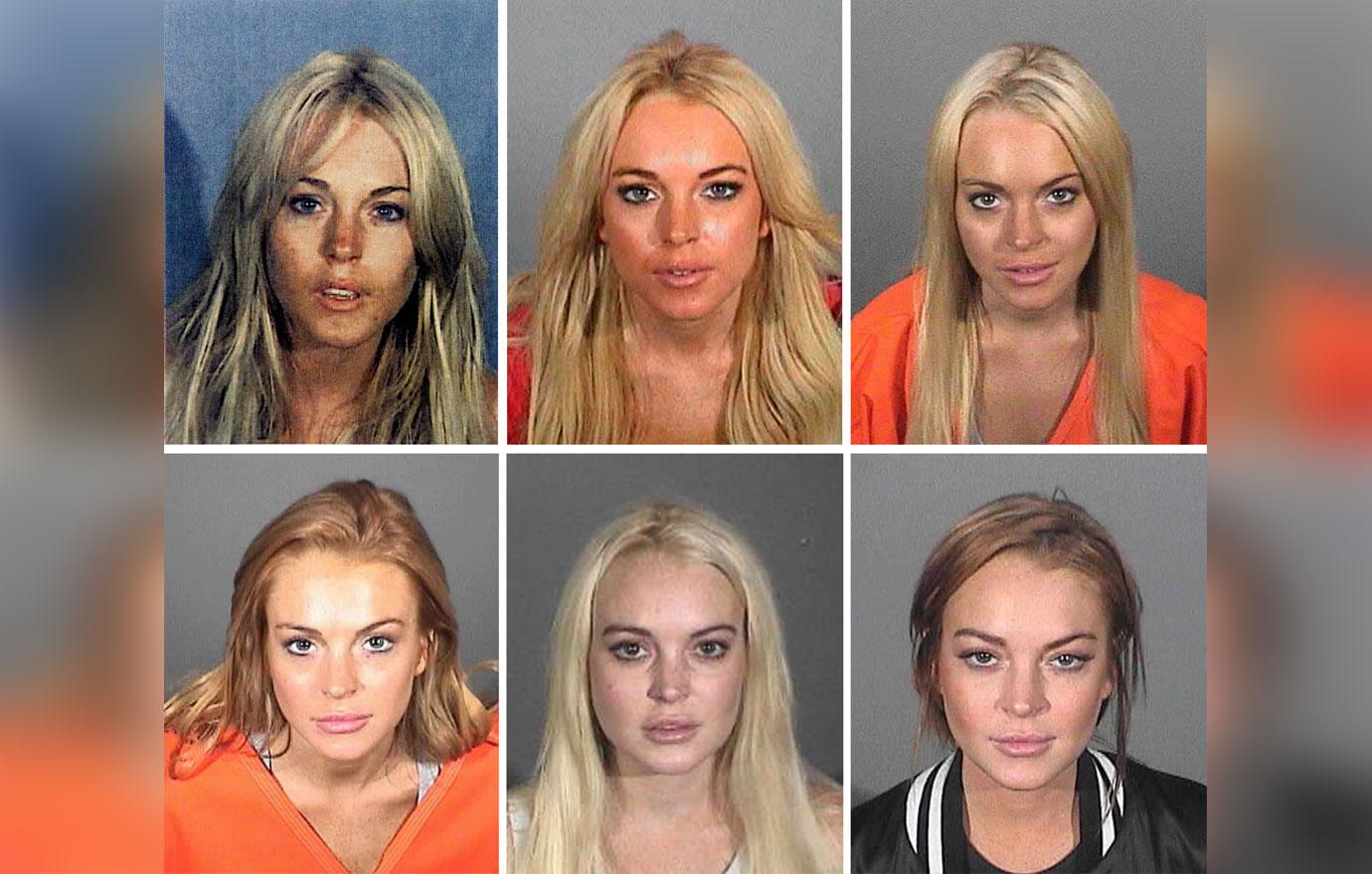 LOS ANGELES - MAY 02: This composite image compares the six booking photos of actress Lindsay Lohan. ***TOP LEFT PHOTO*** SANTA MONICA, CA - JULY 24: In this handout photo provided by the Santa Monica Police Department, Lindsay Lohan appears in a booking photo on July 24, 2007 in Santa Monica, California. (Photo by Santa Monica Police Department via Getty Images) ***TOP CENTER PHOTO*** LOS ANGELES - NOVEMBER 15: In this handout photo provided by the Los Angeles County Sheriff's Department, actress Lindsay Lohan poses for a booking photo after being arrested on DUI charges at Lynwood jail on November 15, 2007 in Los Angeles, California. (Photo by Los Angeles County Sheriff's Department via Getty Images) ***TOP RIGHT PHOTO*** LYNWOOD, CA - JULY 20: In this booking photo provided by the Los Angeles County Sheriff's Department, Lindsay Lohan is seen at the Lynwood Correctional Facility on July 20, 2010 in Lynwood, California. (Photo by Los Angeles County Sheriff's Department via Getty Images) ***BOTTOM LEFT PHOTO*** LYNWOOD, CA - SEPTEMBER 24: In this booking photo provided by the Los Angeles County Sheriff's Department, Lindsay Lohan is seen at the Lynwood Correctional Facility on September 24, 2010 in Lynwood, California. (Photo by Los Angeles County Sheriff's Department via Getty Images) ***BOTTOM CENTER PHOTO*** LOS ANGELES, CA - OCTOBER 19: In this booking photo provided by the Los Angeles County Sheriff's Department, Lindsay Lohan is seen in a mug shot October 19, 2011 in Los Angeles, California. (Photo by Los Angeles County Sheriff's Department via Getty Images) ***BOTTOM RIGHT PHOTO*** SANTA MONICA, CA - MARCH 19: In this booking photo provided by the Santa Monica Police Department, actress Lindsay Lohan is seen at the Santa Monica Police Station on March 19, 2013 in Santa Monica, California. (Photo by Santa Monica Police Department via Getty Images)