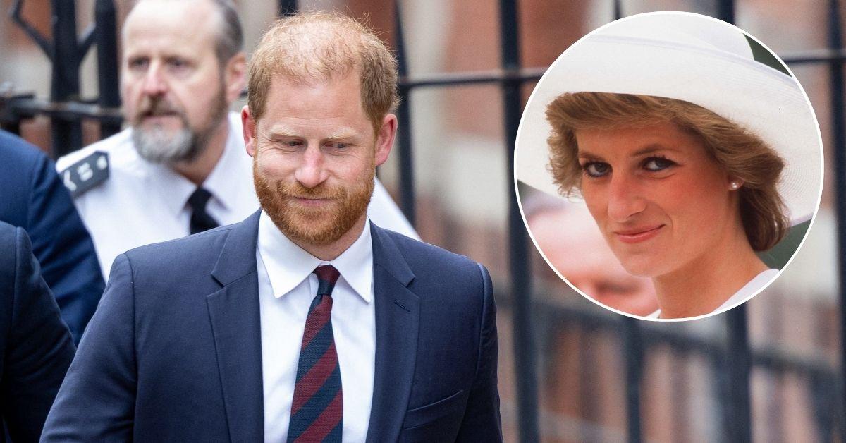 Photo of Prince Harry with an insert photo of Princess Diana