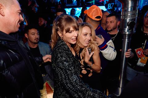 taylor swift and brittany mahomes share friendly embrace at xs nightclub inside wynn las vegas on feb photo credit mike kirschbaum