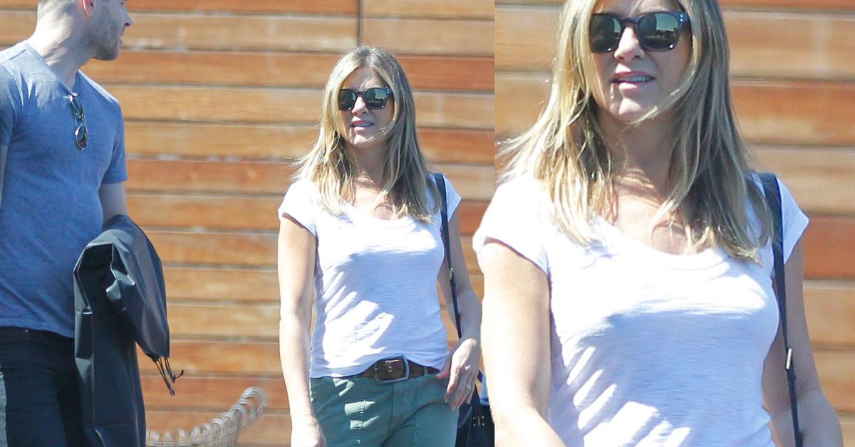 [PICS] Jennifer Aniston Nipples Breasts No Bra -- White T-Shirt Shows