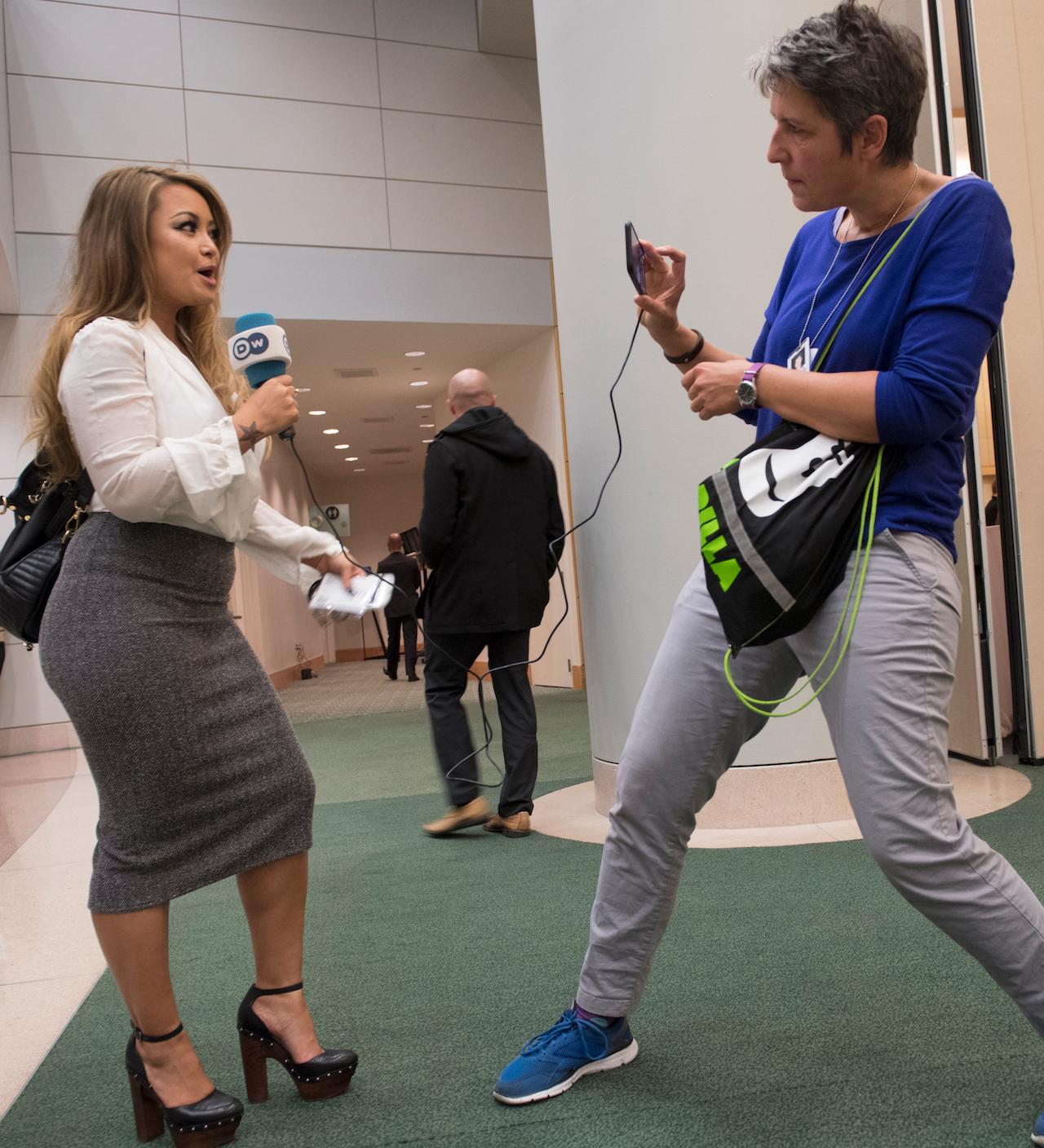 woman being interviewed