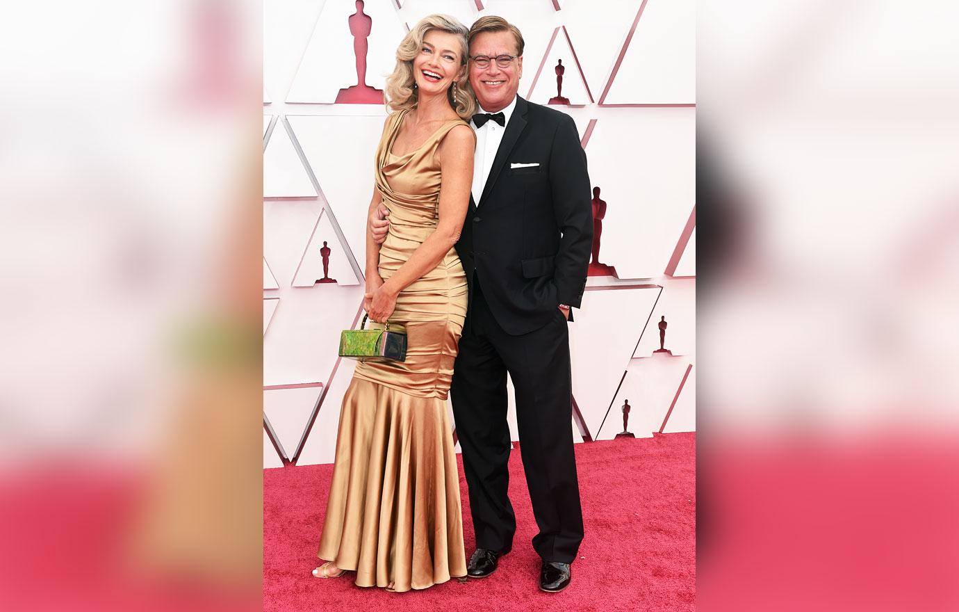 aaron sorkin paulina porizkova make couples debut at oscars  red carpet ok