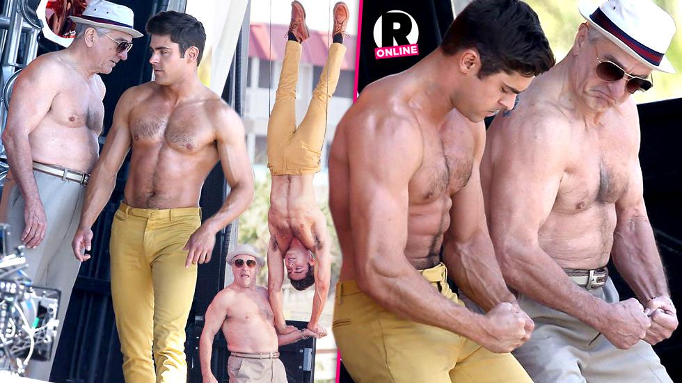 Zac Efron Shirtless Muscles Robert DeNiro Bad Grandpa Set