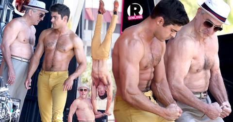 Zac Efron Shirtless Muscles Robert DeNiro Bad Grandpa Set