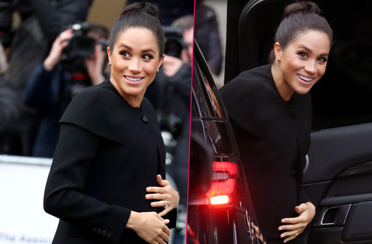 Meghan Markle Black Dress Coat Prince Harry Pub