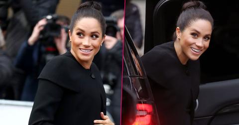 Meghan Markle Black Dress Coat Prince Harry Pub