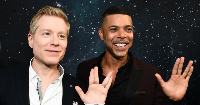 Wilson Cruz and Anthony Rapp with a Vulcan greeting.