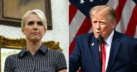 A photo Natalie Harp alongside a photo Donald Trump