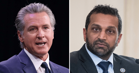 Split photo of Gavin Newsom, Kash Patel