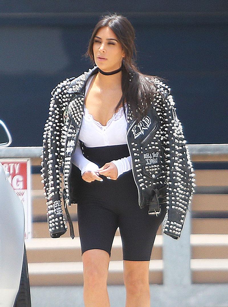 kim kardashian boobs black spandex shorts