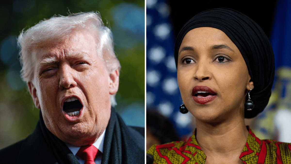 Split photo of Donald Trump, Ilhan Omar