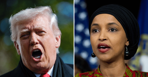 Split photo of Donald Trump, Ilhan Omar