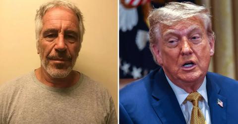 split photo of Jeffrey Epstein and Donald Trump.