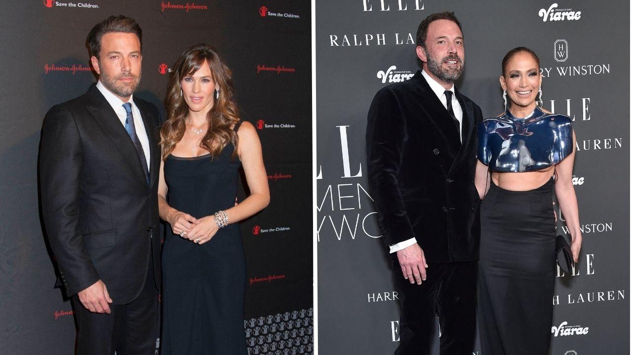 Split photos of Ben Affleck with Jennifer Garner and Jennifer Lopez