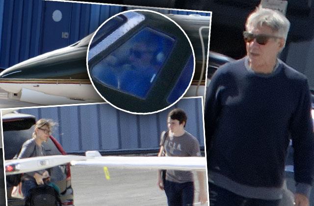 //harrison ford calista flockhart son liam board plane after incident pp
