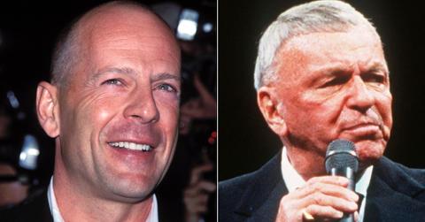 Split photo of Bruce Willis, Frank Sinatra