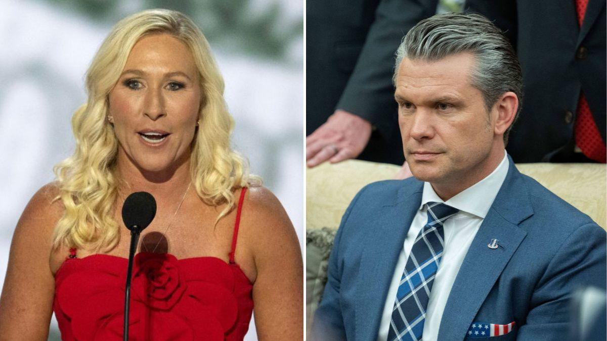 split image of Marjorie Taylor Greene and Pete Hegseth