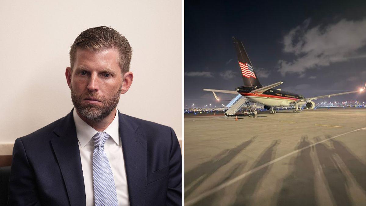 A photo of Eric Trump alongside a photo of "Trump Force One"