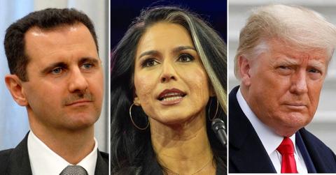 Split photo of Bashar al-Assad, Tulsi Gabbard, and Donald Trump.
