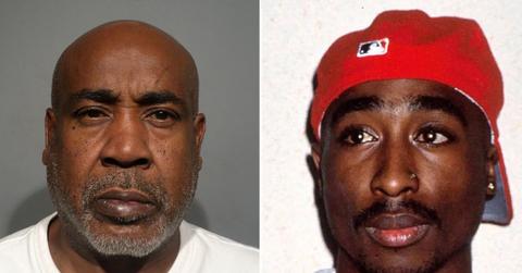 A mugshot of Duane Davis alongside a photo of Tupac Shakur